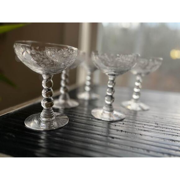 Set of 5 Duncan Miller First love crystal etched champagne sherbet glasses - Picture 1 of 5